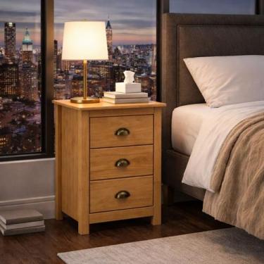 Imagem de Mesa de Cabeceira Madeira Maciça Mesinha Apoio 3 Gaveta Boho - LaCasaM