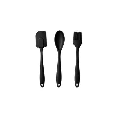 Imagem de Colher Espatula e Pincel Silicone Preto Confeitaria 3un - INGA