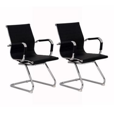 Imagem de Kit 2 Cadeiras Escritório Interlocutor Stripes Fixa Pu Preta - WAW DES