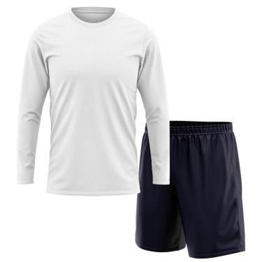 Imagem de Kit Calção Short Futebol Basquete Marinho + Manga Longa Masculina Segunda Pele Dry-Masc...
