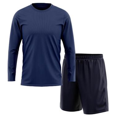 Imagem de Kit Calção Short Futebol Basquete Marinho + Manga Longa Masculina Segunda Pele Dry-Masc...