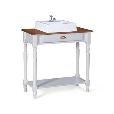 Imagem de Bancada Aparador Mini Lavabo 1 Gaveta e Prateleira com Cuba Linz Móveis - Off White/Imbuia Glazer