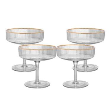 Imagem de Jogo 4 Taça De Vidro Coupe Com Borda Dourada Lines Wolff 200ml