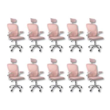 Imagem de Kit 10 Cadeiras De Escritório Diretor Oficial Vegas Com Apoio Rosa E B