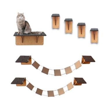 Imagem de BOXFAN Kit Playground Gatos 7 Peças Prateleiras Circuito Escada Gatil Mdf Degraus Antiderrapante Escadinha Pontes Pet Parquinho Gato Suspenso de Parede Moveis Gatos Filhotes e Adultos