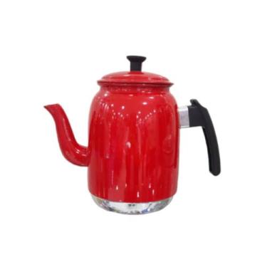 Imagem de Bule De Café Bojudo 1,5l em Alumínio Colorido com Tampa - Global, Verm