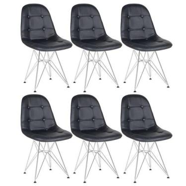 Imagem de Kit 6 cadeiras estofadas Charles Eames Eiffel Botonê com pés de metal 