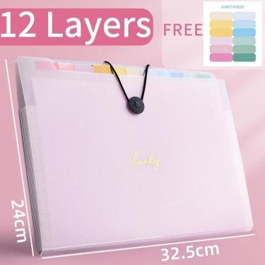 Imagem de Pasta A4 para Documentos OEM 3 Peças Rosa 12 Layers Impermeável Ecológica Grande Capacidade Plástico Rosa