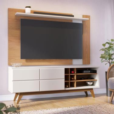 Imagem de Rack com Painel para TV Rack Noronha e Leme 70" 160CM MDF MDP Madeira Maciça com Portas Toque e Adega Freijó-off White