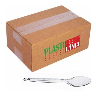 Imagem de Colher Plástica Sobremesa Plastilânia Cristal em Plástico Transparente Embalagem 1000 Unidades