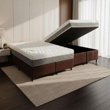 Imagem de Cama Box Baú Queen Suede + Colchão Aspen Espuma D33 Luckspuma Super Fi