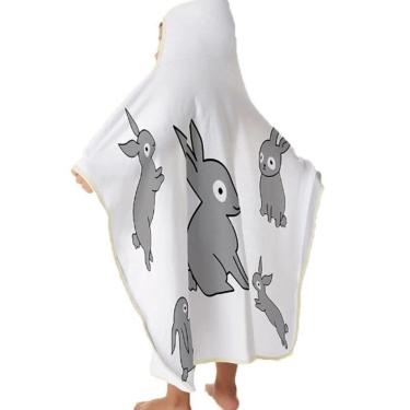 Imagem de Toalha de Banho Baby com Capuz Curiosidade Estampada em Malha Plush Atoalhada Branco Te...