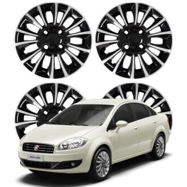 Imagem de Jogo Calota Aro 13 Fiat Linea Cubo Baixo Prata e Preto - Grid Calotas