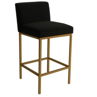 Imagem de Banqueta Viena Alta Estofada em Veludo com Base de Metal Preto Liberty