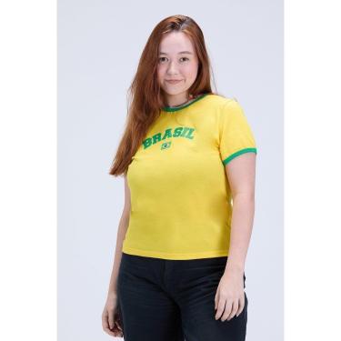 Imagem de Camiseta Baby Look Feminina Brasil Copa 100% Algodão Amarela-Feminino