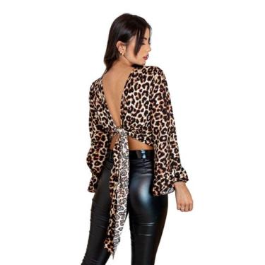 Imagem de Blusa De Onça Com Manga Flare Estampa De Onça Tamanho Único - MEIMI AM