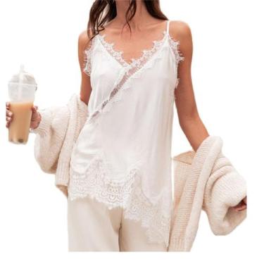 Imagem de Vestido de camisola Neavuge Satin Lace Patchwork para mulheres
