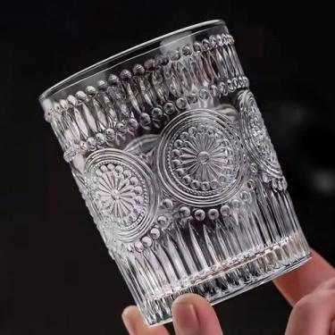 Imagem de Jogo 6 Copos Vidro Relevo 300ml Retrô Vintage Luxo Elegante Girassol M