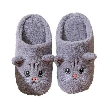 Imagem de Pantufas De Pelúcia Femininas Com Estampa De Gato, Antiderrapantes, So