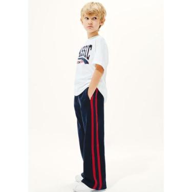 Imagem de Calça Infantil Menina Wide Leg Com Faixas Laterais - Azul 004 - Hering