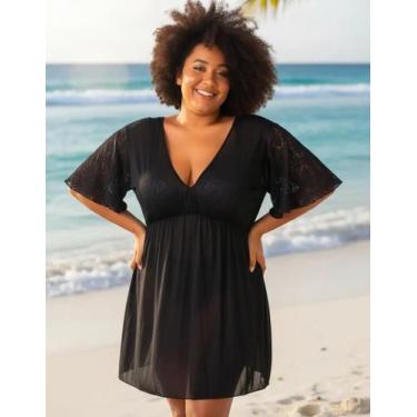 Imagem de Saída De Praia, Plus Size, Vestido Curto, Preta, Tams. 48 - Acqua Rosa