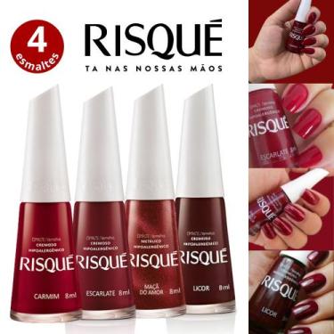 Imagem de Kit 6 Esmaltes Risqué Tons Escuros Vermelho Vinho e Preto Esmaltes Ata