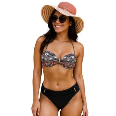 Imagem de Biquíni Feminino Meia Taça Com Bojo e Alça Removível Calcinha Larga na