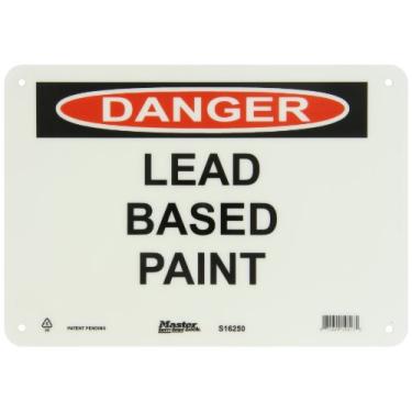 Imagem de Master Lock S16250 25,4 cm de largura x 17,7 cm de altura de polipropileno, preto e vermelho em branco placa de segurança, perigo de cabeçalho, lenda "tinta à base de chumbo"