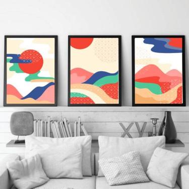 Imagem de Kit 3 Quadros Decorativos Abstratos Montanhas Multicoloridas