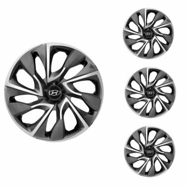 Imagem de Jogo Calota Aro 14 DS4 Sport Cup Elitte Grafite Prata + Emblema Resinado Hyundai (HB20 HB20S)