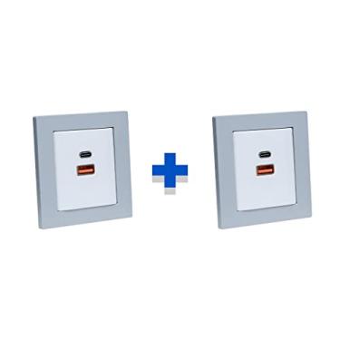 Imagem de Kit Espelho Duplo Reto com 2 USB 9.0A 1 Tipo C Cinza