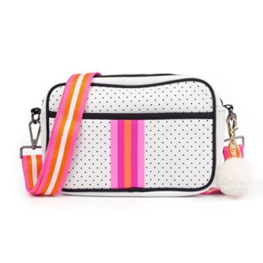 Imagem de ORAD Bolsas transversais para mulheres, bolsa de neoprene bolsa transversal com pompon bolsas transversais femininas, Branco