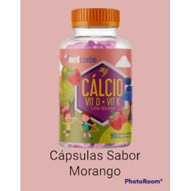 Imagem de Cálcio Infantil Suplemento Com Vitamina D e K 600mg  Capsulas Sabor Morango Medcombo 