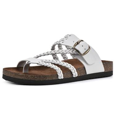 Imagem de WHITE MOUNTAIN Sandália feminina Hayleigh Signature Comfort moldada trançada, Branco/Couro, 37