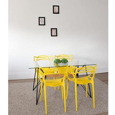 Imagem de Conjunto Sala de Jantar Mesa Araçá 140x75cm Tampo Vidro com 4 Cadeiras Allegra Rivatti Amarelo