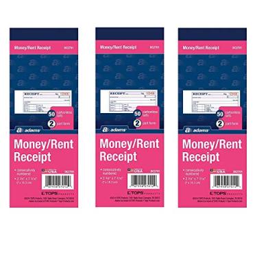 Imagem de Livro de recibos Adams Money and Rent, 2 peças, sem carbono, 7 x 19 polegadas, 50 conjuntos, branco e canário (DC2701), 3 pacotes