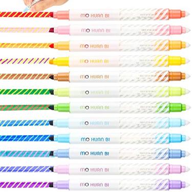 Imagem de Tomorotec Marcador de Caneta Marca-texto com Ponta Dupla de Ponta Chanfrada para Realce Variado Magic Highlighters, 12 Cores
