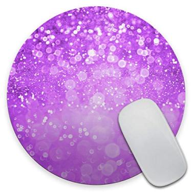 Imagem de Amcove Mouse pad de borracha antiderrapante redondo personalizado fundo roxo glitter mouse pad para jogos 7,9 x 7,9 x 0,12 polegada