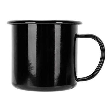 Imagem de Emoshayoga Caneca esmaltada copo de café de 350 ml caneca reutilizável esmaltada copo de água portátil para escritório em casa viagem acampamento preto branco (preto)