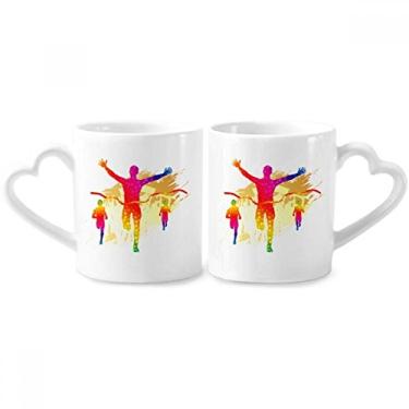 Imagem de Conjunto de canecas de porcelana para casal, estampa de torcida, jogador de futebol, copo de cerâmica para amantes, alça de coração