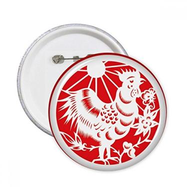 Imagem de Galo cortado em papel animal China zodíaco arte pinos redondos crachá botão emblema acessório decoração 5 peças