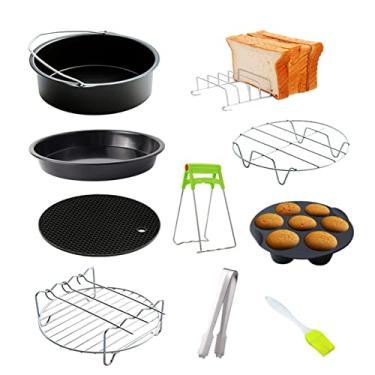 Imagem de Wennzy 10 pçs kit de acessórios para fritadeira fritadeira para pizza bandeja de metal suporte para pão grelha para cupcake conjunto de molde de cupcake 3.2QT-5.8QT