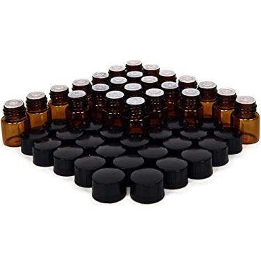 Imagem de Garrafas de vidro de 24, âmbar, 1 ml (1/4 dram), com redutores de orifício e tampas pretas, Âmbar