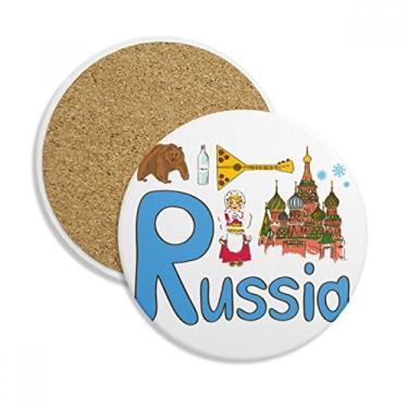 Imagem de Caneca de porta-copos com símbolo nacional da Rússia para proteção de mesa, pedra absorvente
