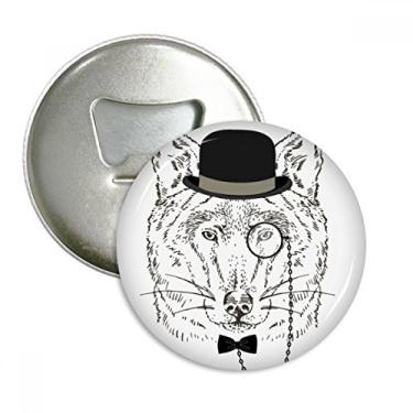 Imagem de Lobo suave estilo britânico com chapéu, laço de vidro, abridor de garrafa, emblema multifuncional