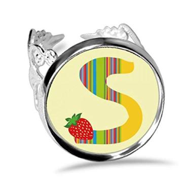 Imagem de DIYthinker S Alfabeto Morango Fruit Lindo Padrão Anel Ajustável Amor Casamento Noivado