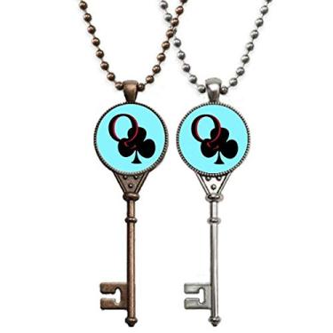 Imagem de OFFbb-USA Colar com pingente de chave de pôquer Happiness Queen Club Q para decoração de casal