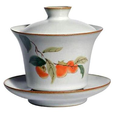 Imagem de PAYNAN Jingdezhen Cerâmica Persimmon Kung Fu Gaiwan Feito à Mão Porcelana Tureen Copos Copos de Chá