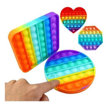 Imagem de 4 Brinquedos Fidget Push Pop It, com material de grau alimentício da FDA, brinquedos sensoriais Pop Its Bubble Fidget para alívio de estresse e ansiedade, brinquedo para crianças e adultos (Quadrado, Circulo , Octagono , Coração)