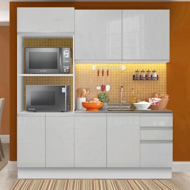Imagem de Armário de Cozinha Compacta 100% MDF Madesa Acordes XB190001 com Balcão e Torre Portas Branco Brilho